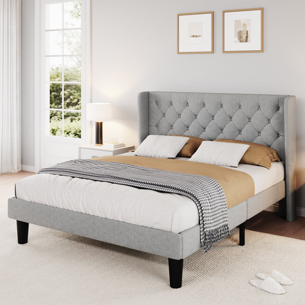 Queen Size Dark Grey Upholstered Platform Bed Frame G563949