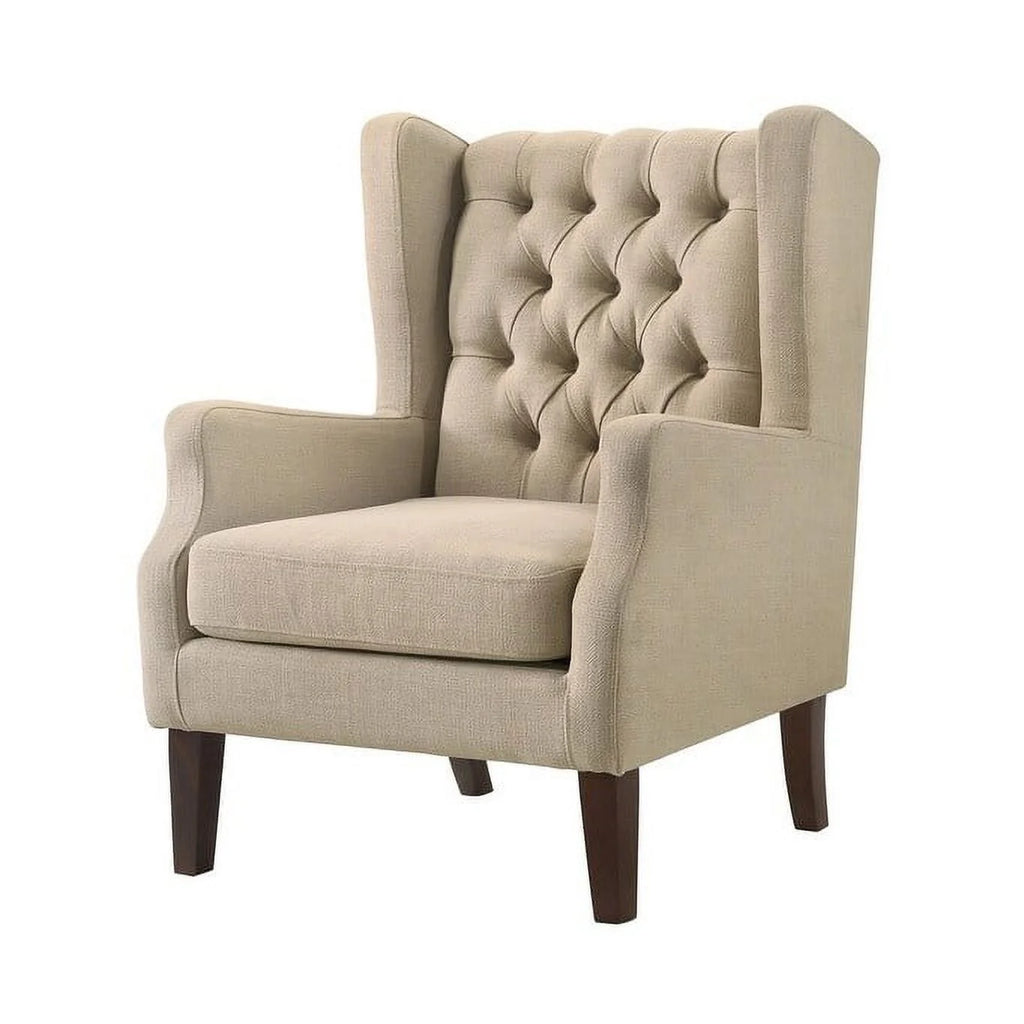 Linen Button Tufted Wingback Chair Blue O259125