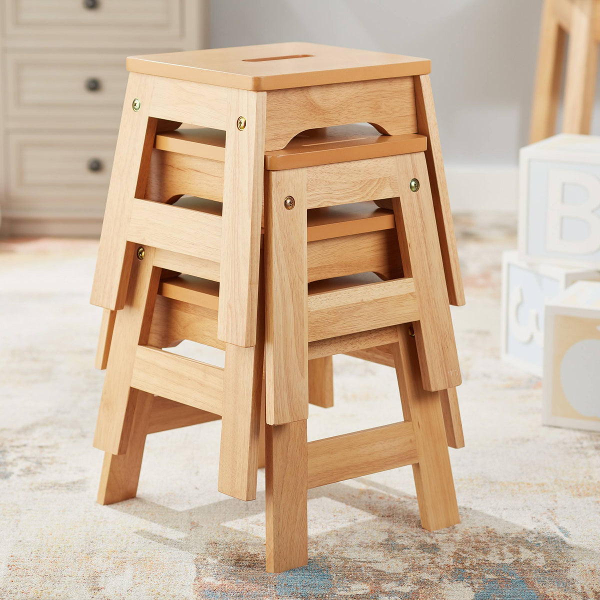 Natural Wooden Stools - Set of 4 A404628