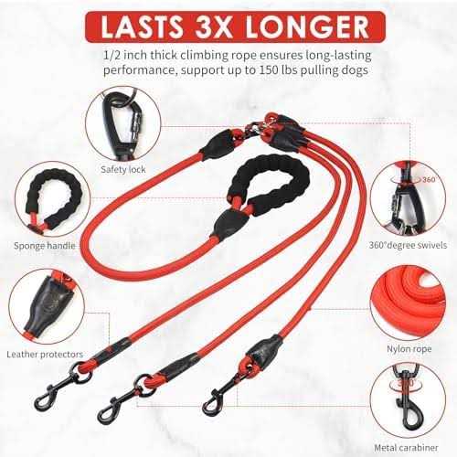 Heavy Duty 3 Way No Tangle Dog Leash with Padded Handle V808