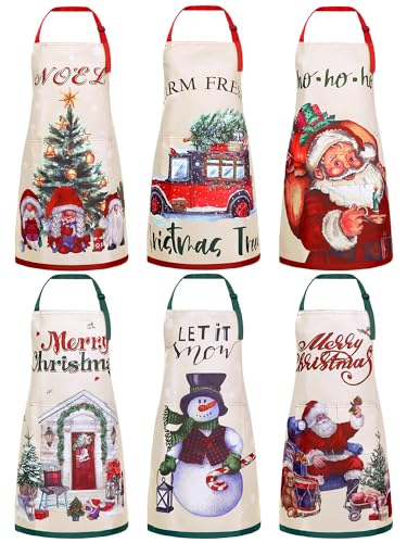 6 Pcs Christmas Aprons with Pockets U21757