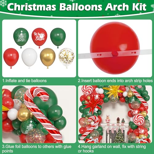 174 pcs Red Green White Metallic Gold Christmas Balloon Garland Arch Kit U8247