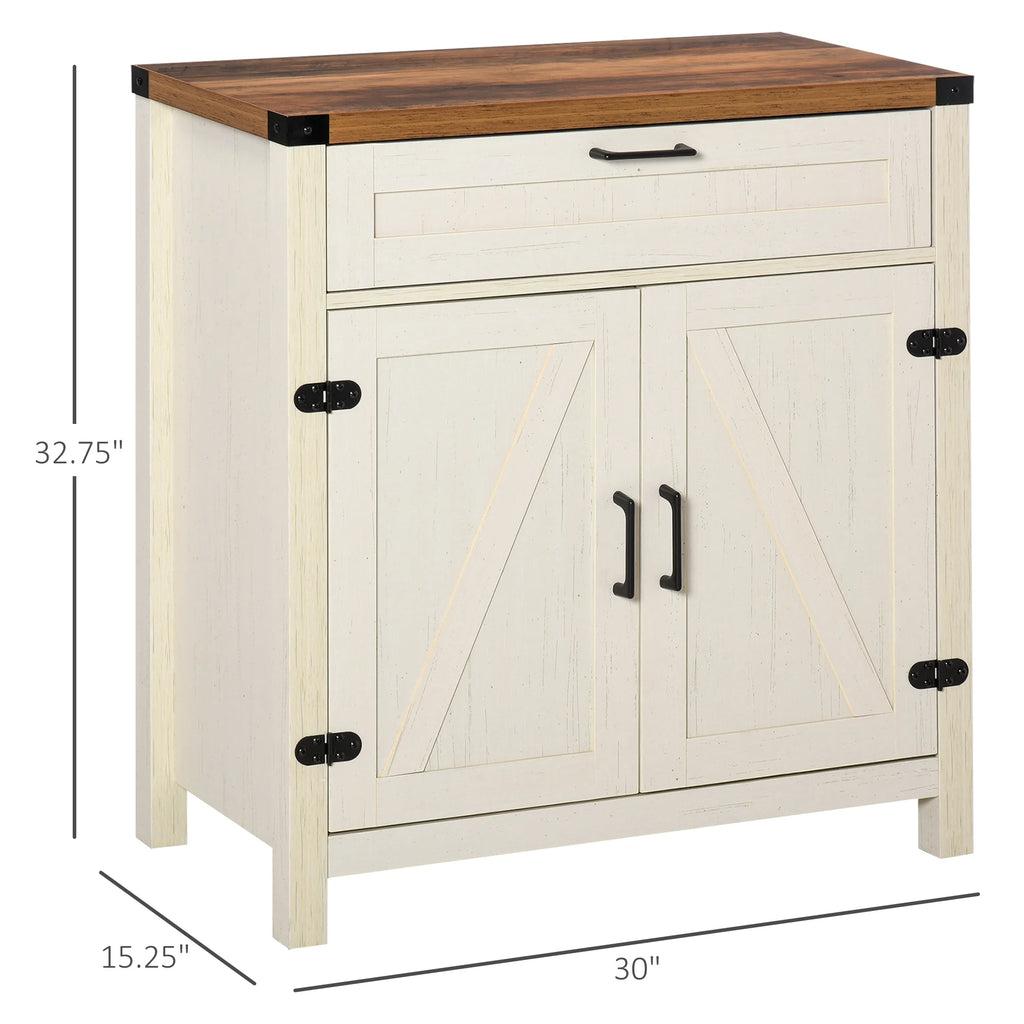White Wooden Sideboard Buffet Cabinet with Drawer and Adjustable Shelf C64494