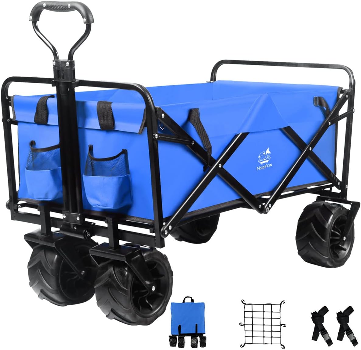 Red Heavy Duty Folding Beach Wagon Cart with Universal Wheels Adjustable Handle M6609