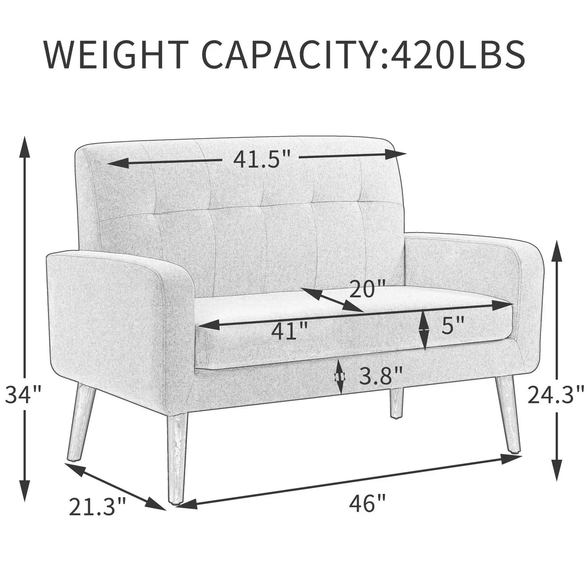 Blue Linen Upholstered Loveseat with Arms Q125641