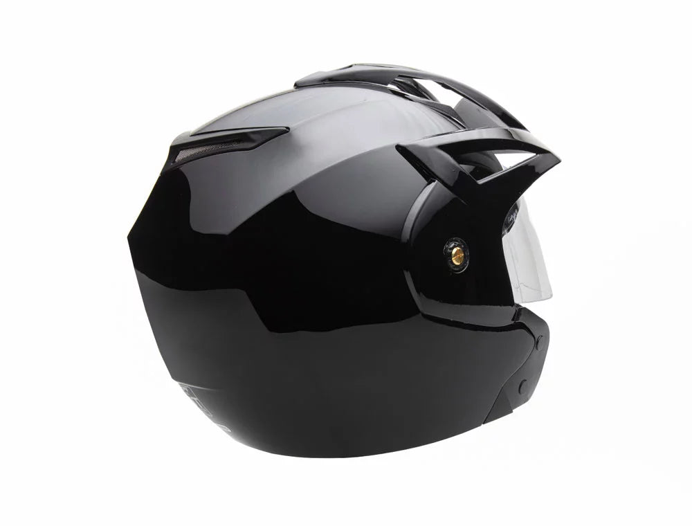 Open Face Helmet DOT Flip Up Shield Gloss Black Medium T6115