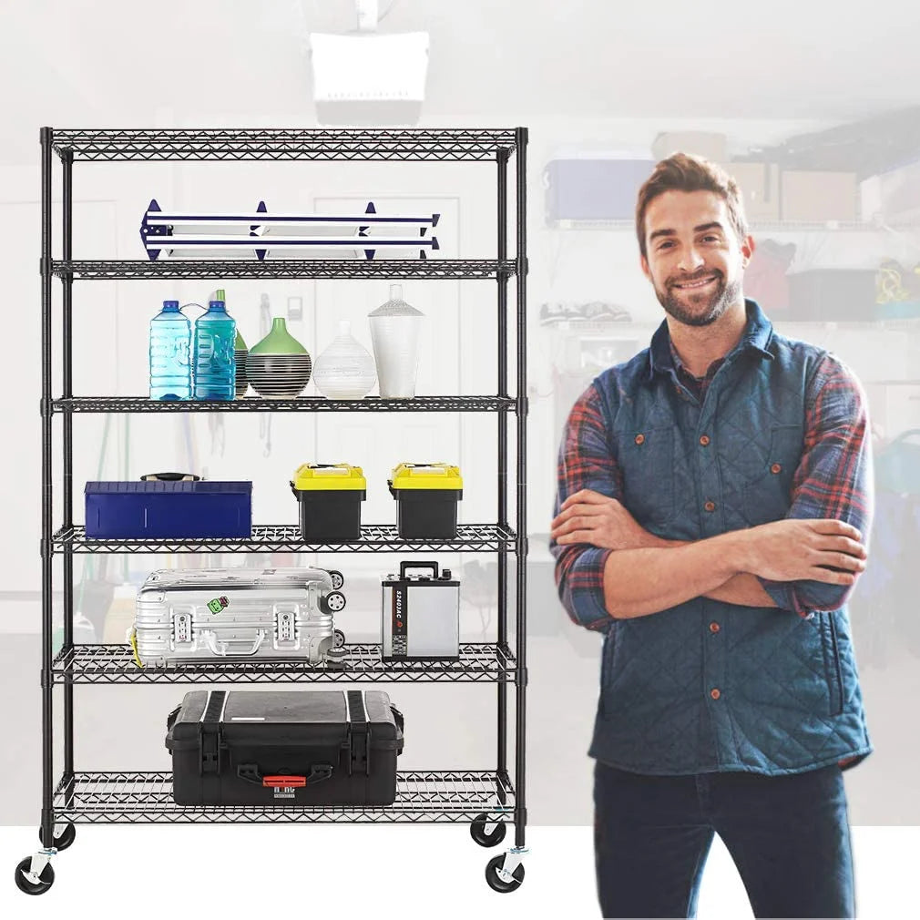 6 Tier Adjustable Wire Shelving Unit with Wheels K8265