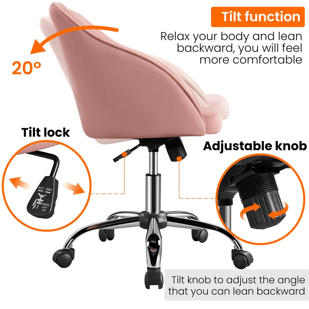 Pink Velvet Adjustable Swivel Office Chair Q864
