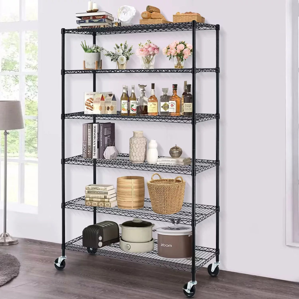 6 Tier Adjustable Wire Shelving Unit with Wheels K8265