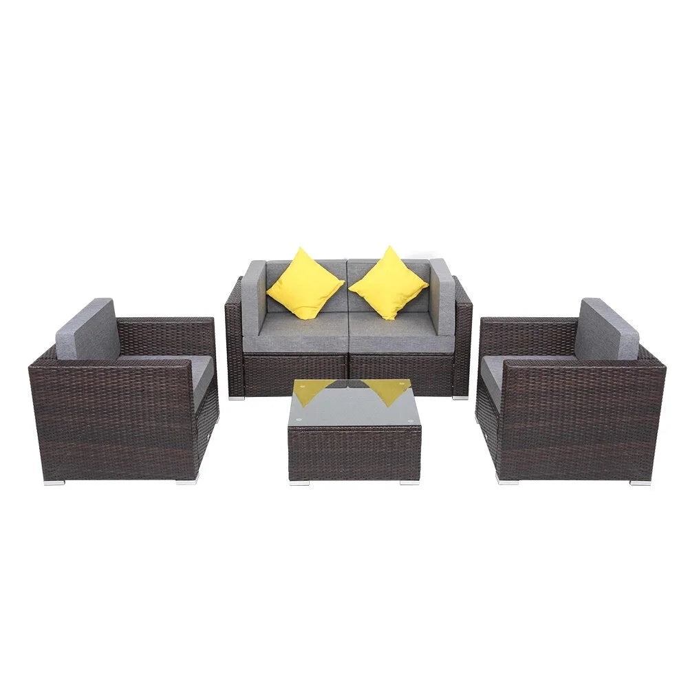 5 Pieces PE Wicker Rattan Corner Sofa Set C524