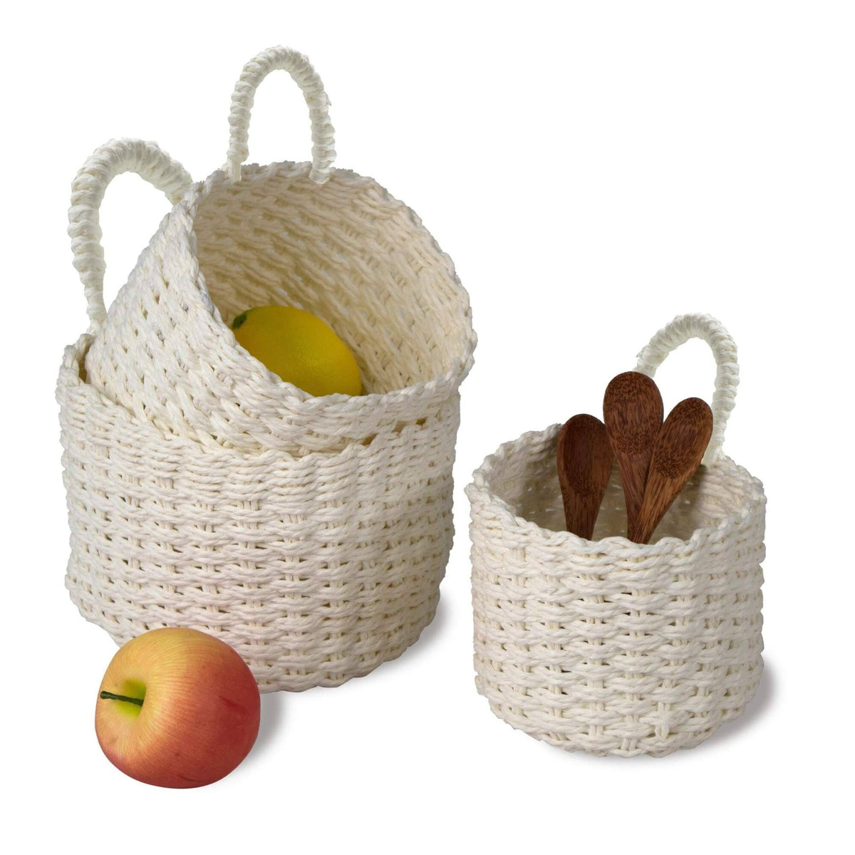 White Woven Wall Hanging Baskets K779224
