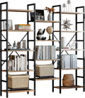 Triple Wide 5 Tiers Industrial Bookshelf with Metal Frame X10419