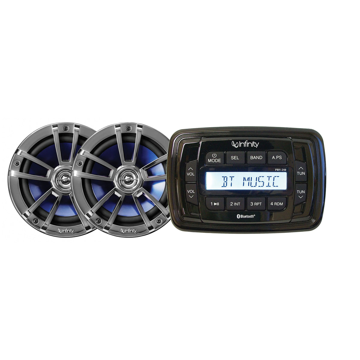 AM/FM/USB Bluetooth Multimedia Receiver & 225 Watt 6.5 2-Way Marine Waterproof Speakers Stereo Package D148