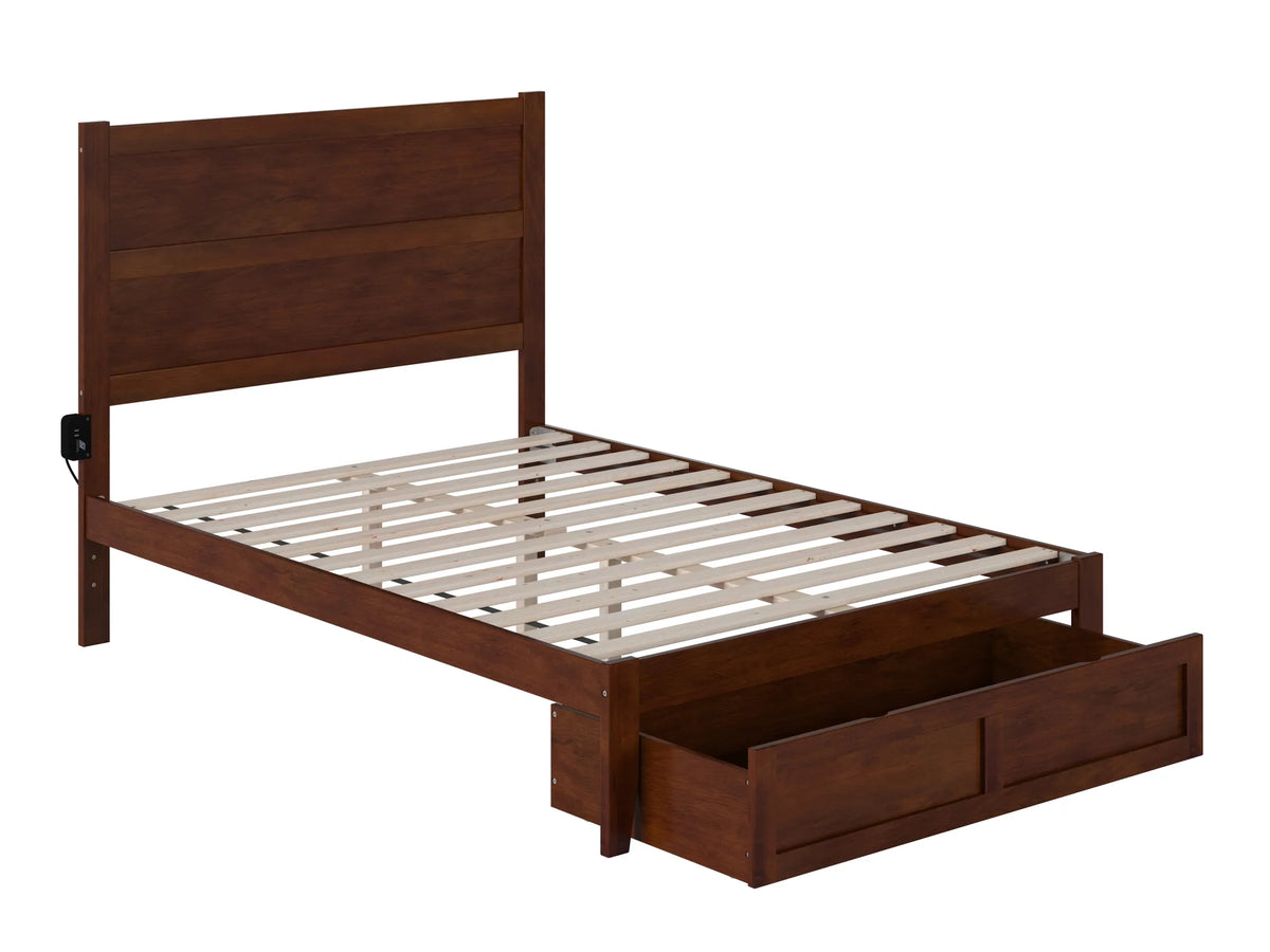 Full Wood Platform Bed Frame with Foot Drawer Storage X88668