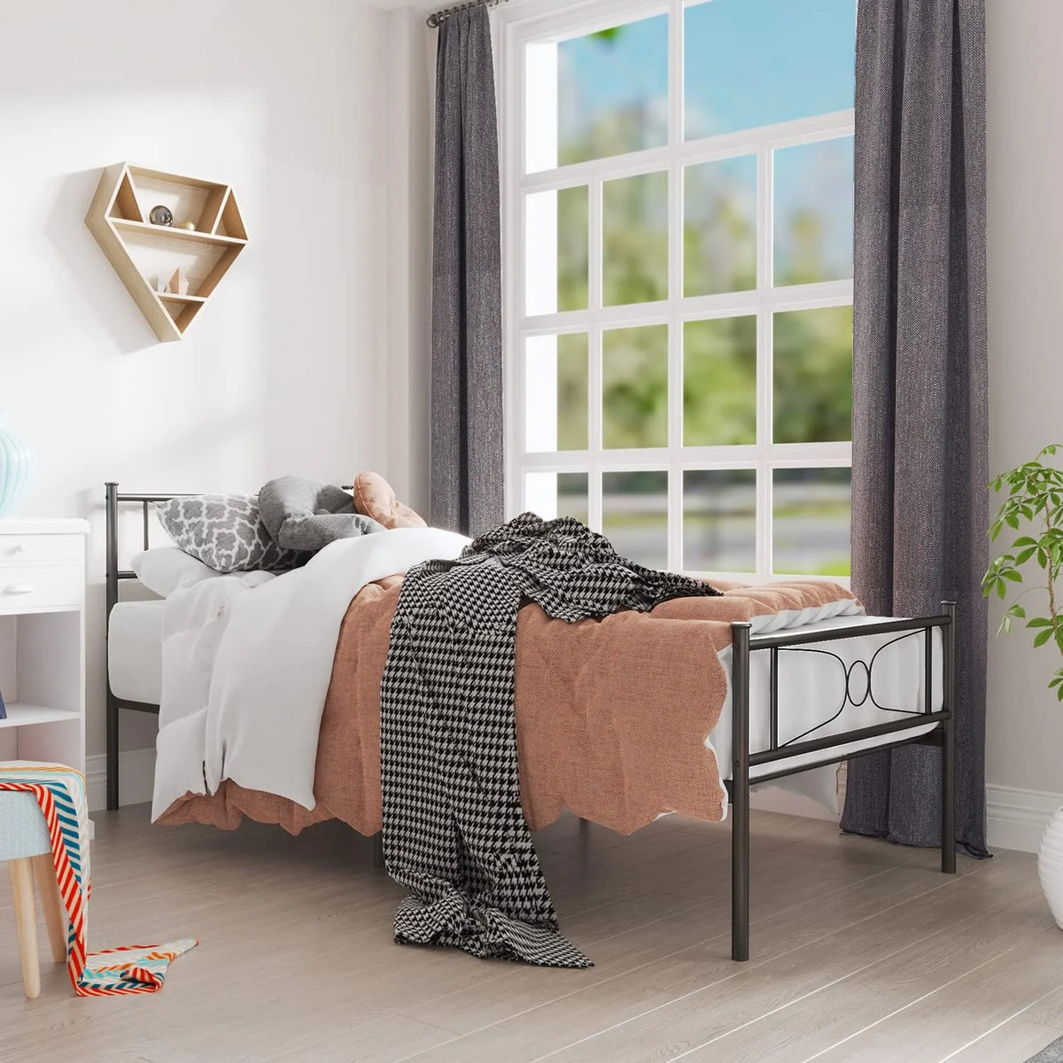 Black Twin Metal Platform Bed Frame with Headboard K597474