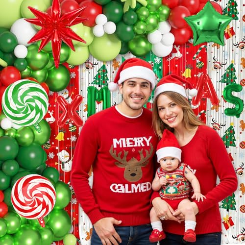 174 pcs Red Green White Metallic Gold Christmas Balloon Garland Arch Kit U8247
