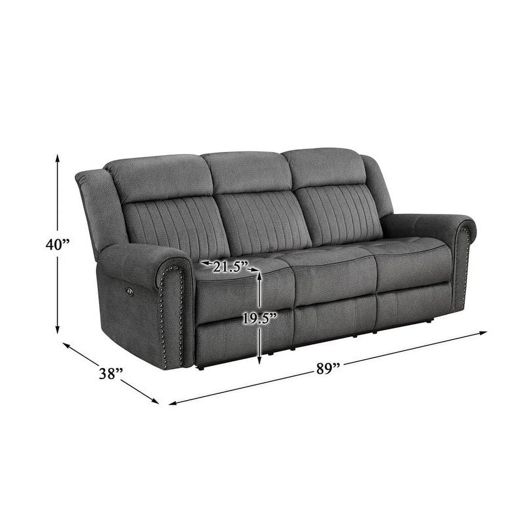 Charcoal Wood Microfiber Double Reclining Sofa M178
